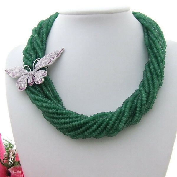 green jade zircon pendant 20" 13 strands necklace, Silver 
green jade zircon pendant 20" 13 strands necklace, Silver