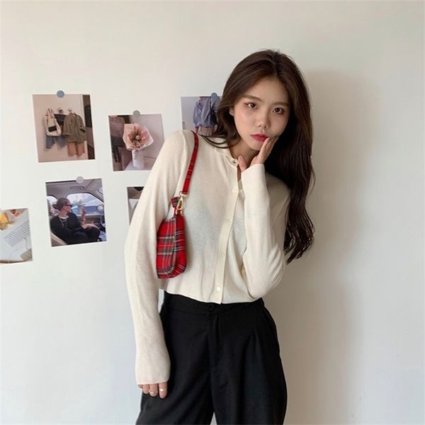 polo collar cardigan jacket womens spring new korean knit cardigans crop knitted soft sweater for women y200910, White;black
polo collar cardigan jacket womens spring new korean knit cardigans crop knitted soft sweater for women y200910, White;black