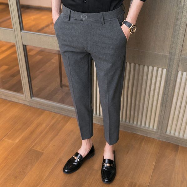 men's pants summer casual men slim fit business dress crown embroidery office social streetwear ankle length trousers gray 220826, Black
men's pants summer casual men slim fit business dress crown embroidery office social streetwear ankle length trousers gray 220826, Black