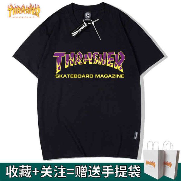 2022 new flame short women ins fashion men's t-shirt summer loose couple cottons half tee, White;black
2022 new flame short women ins fashion men's t-shirt summer loose couple cottons half tee, White;black