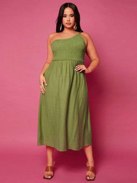 plus one shoulder shirred dress y3dw#, Black