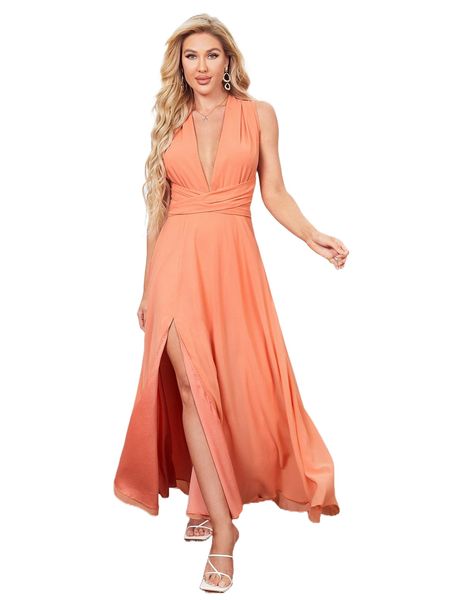 plunging neck crisscross tie back slit thigh dress y371#, Black;gray
plunging neck crisscross tie back slit thigh dress y371#, Black;gray