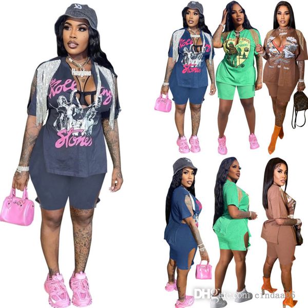 2022 summer womens designer tracksuits print hip hop street split tassel short sleeve t-shirt two piece shorts set clothing, Gray
2022 summer womens designer tracksuits print hip hop street split tassel short sleeve t-shirt two piece shorts set clothing, Gray