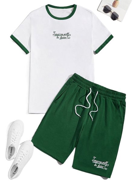 men slogan embroidery ringer tee & drawstring waist track shorts y2dk#, Gray
men slogan embroidery ringer tee & drawstring waist track shorts y2dk#, Gray