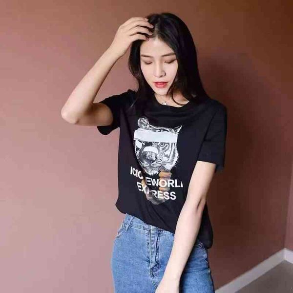 women's t-shirt spring / summer year collection - funny tiger letter print round neck short sleeve t-shirt femal, White
women's t-shirt spring / summer year collection - funny tiger letter print round neck short sleeve t-shirt femal, White