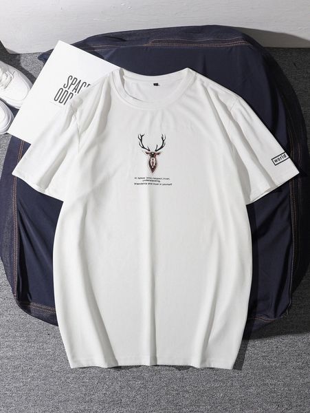 men elk and slogan graphic tee f7ub#, White;black
men elk and slogan graphic tee f7ub#, White;black