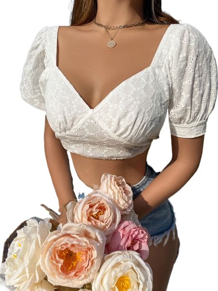 puff sleeve schiffy crop q4qn#, White
