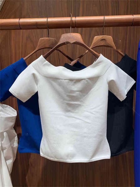 women's knits tees commuting elegance short sleeve t-shirt niche summer off shoulder slim solid age reducing top, White
women's knits tees commuting elegance short sleeve t-shirt niche summer off shoulder slim solid age reducing top, White