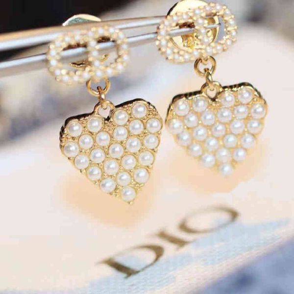 love diamond inlaid fashion trend pearl temperament female ins earrings accessories, Golden