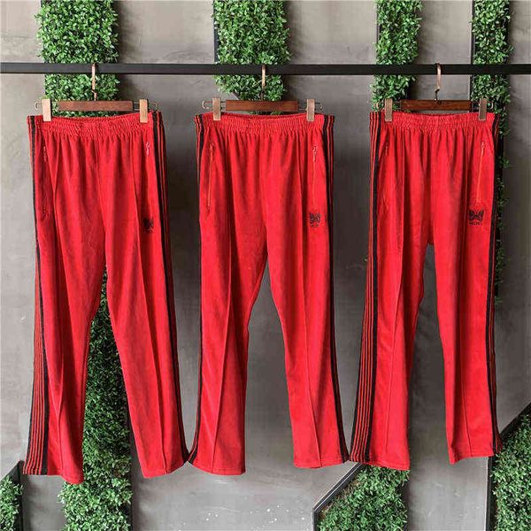 red velvet needles pants men women butterfly embroidery awge needles sports track pants side stripe trousers t220803, Black
red velvet needles pants men women butterfly embroidery awge needles sports track pants side stripe trousers t220803, Black