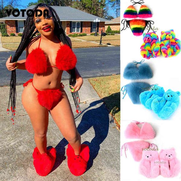 slippers women teddy bear fur bikini set warm hairy plush slides cute home shoe fluffy luxury underwear rainbow bra 220708, Black
slippers women teddy bear fur bikini set warm hairy plush slides cute home shoe fluffy luxury underwear rainbow bra 220708, Black