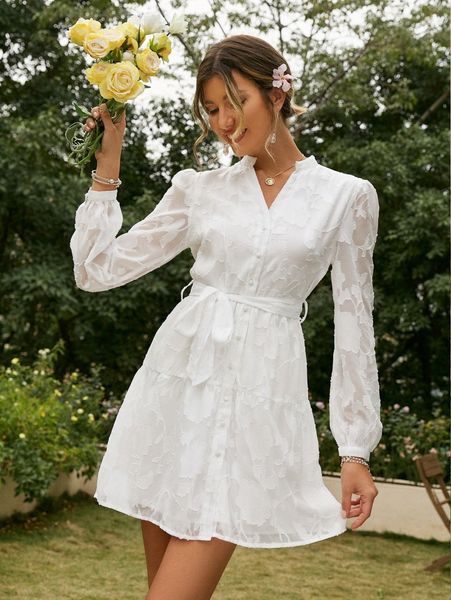 simplee notch neck belted lantern sleeve jacquard appliques dress q6pi#, Black;gray
simplee notch neck belted lantern sleeve jacquard appliques dress q6pi#, Black;gray