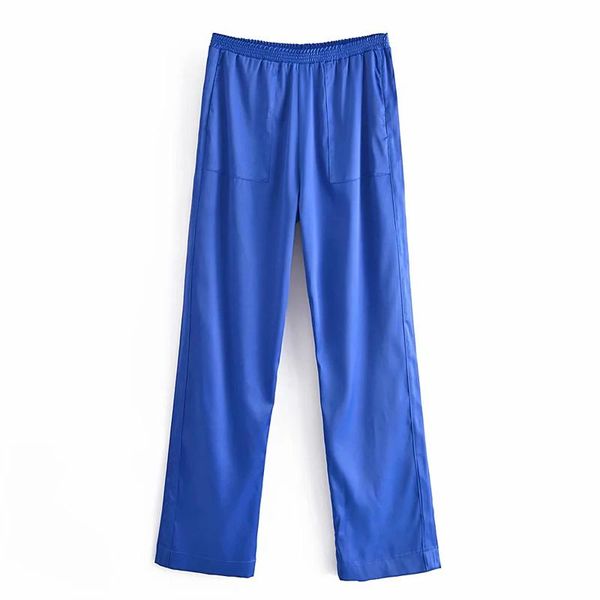 women's pants & capris 2022 woman blue silk satin elastic high waisted trousers suits women summer chic loose pocket straight pantswome, Black;white
women's pants & capris 2022 woman blue silk satin elastic high waisted trousers suits women summer chic loose pocket straight pantswome, Black;white