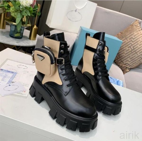 

2023 designer boots rois martin boots women ankle genuine leather military combat models platform bag triple cowhide motorcycle shoes design, Black