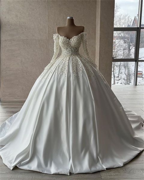 gorgeous pearls ball gown wedding dresses off the shoulder long sleeve beaded crystal vestido de noiva bridal gowns, White
gorgeous pearls ball gown wedding dresses off the shoulder long sleeve beaded crystal vestido de noiva bridal gowns, White
