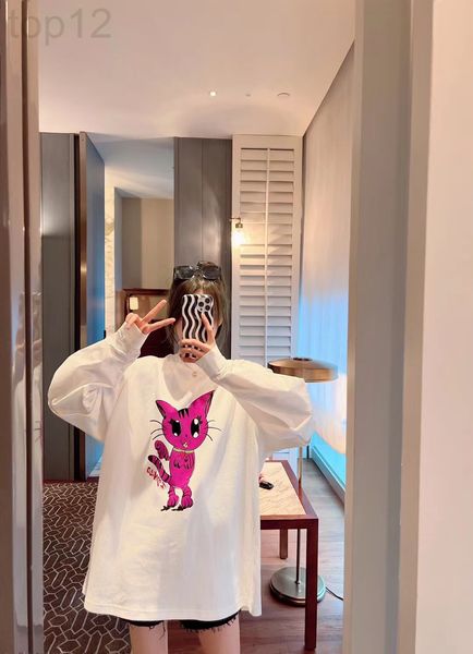 women's t-shirt designer chaopai 22 early spring new rose kitten pattern sleeve splicing shirt fabric niche design long sleeve t j30m, White
women's t-shirt designer chaopai 22 early spring new rose kitten pattern sleeve splicing shirt fabric niche design long sleeve t j30m, White