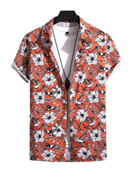 men random floral print button up shirt without tee p6vl#, White;black
men random floral print button up shirt without tee p6vl#, White;black