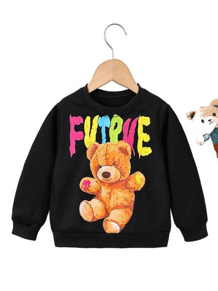 toddler boys bear & letter graphic sweatshirt u61k#, Black;white 
toddler boys bear & letter graphic sweatshirt u61k#, Black;white