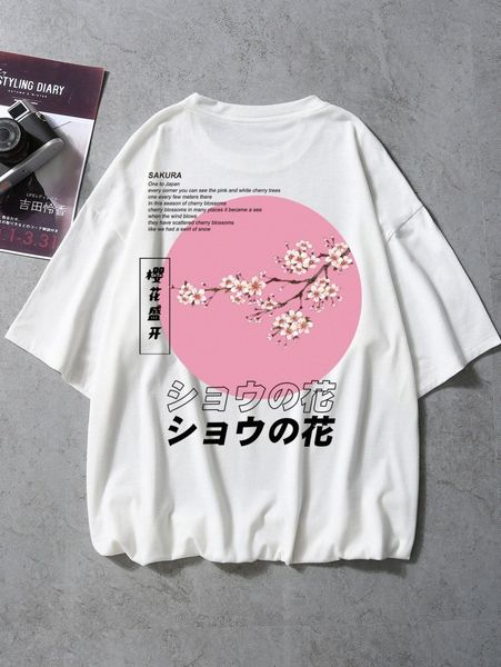 men japanese letter and floral print tee n3xs#, White;black