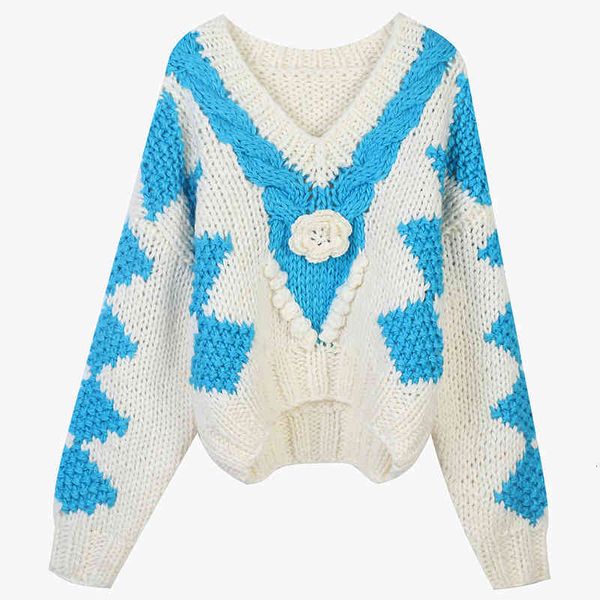 women's sweaters clothing autumn and winter heavy industry rhomboid contrast hook flower lazy wind loose knitted pullover sweater women, White;black
women's sweaters clothing autumn and winter heavy industry rhomboid contrast hook flower lazy wind loose knitted pullover sweater women, White;black