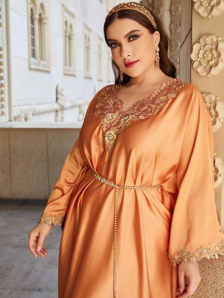 plus appliques batwing sleeve satin dress without belt e4s9#, Black
plus appliques batwing sleeve satin dress without belt e4s9#, Black