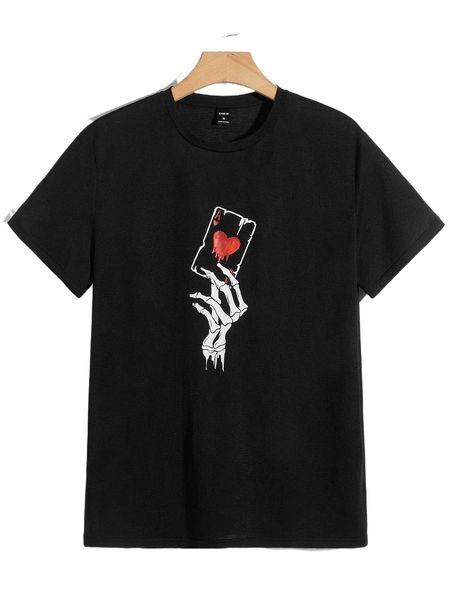 men skull print & heart tee 42c6#, White;black