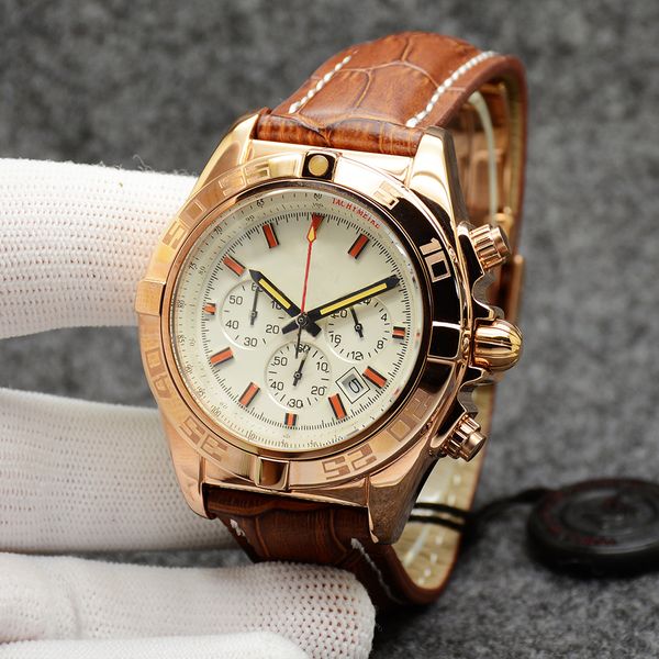 44mm chronomat b01 quality watch chronograph quartz movement rose gold silver dial 50th anniversary men watch leather strap mens wristwatche, Slivery;brown
44mm chronomat b01 quality watch chronograph quartz movement rose gold silver dial 50th anniversary men watch leather strap mens wristwatche, Slivery;brown