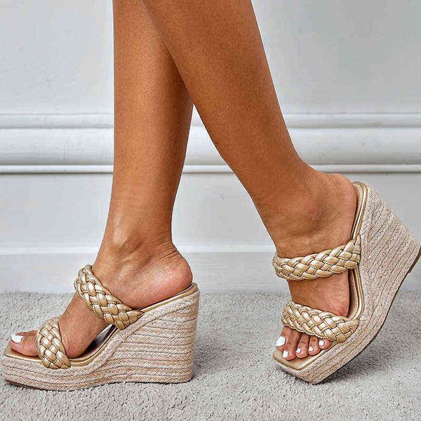 new wedges shoes for women slippers fashion handmade straw rope weave thick bottom platform high heels golden sandals 220530, Black
new wedges shoes for women slippers fashion handmade straw rope weave thick bottom platform high heels golden sandals 220530, Black