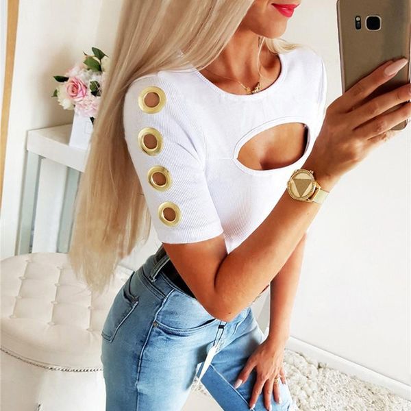 women's t-shirt hollow out t shirt women short sleeve summer casual round neck solid color slim fit for clubwear, White
women's t-shirt hollow out t shirt women short sleeve summer casual round neck solid color slim fit for clubwear, White