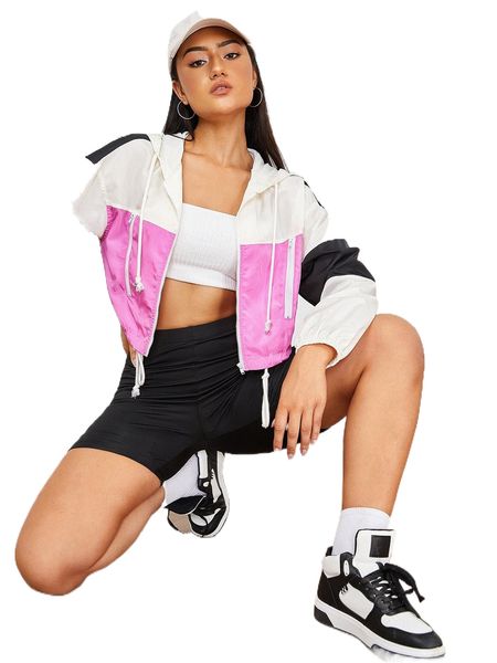 colorblock drop shoulder zip pocket drawstring hooded wind jacket q6wr#, Black;brown
colorblock drop shoulder zip pocket drawstring hooded wind jacket q6wr#, Black;brown