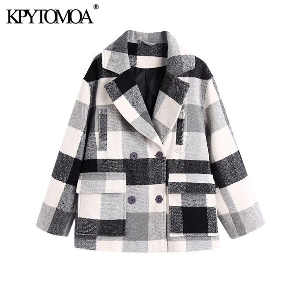 kpytomoa women fashion double breasted plaid woolen jacket coat vintage long sleeve pockets female outerwear chic 201029, Black;brown
kpytomoa women fashion double breasted plaid woolen jacket coat vintage long sleeve pockets female outerwear chic 201029, Black;brown