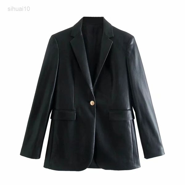women's fashion slim suit jacket retro long sleeves temperament one button imitation leather women coat fashion suit l220725, Black;brown
women's fashion slim suit jacket retro long sleeves temperament one button imitation leather women coat fashion suit l220725, Black;brown