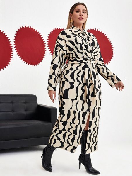 plus geo print drop shoulder belted shirt dress 97c6#, Black
plus geo print drop shoulder belted shirt dress 97c6#, Black