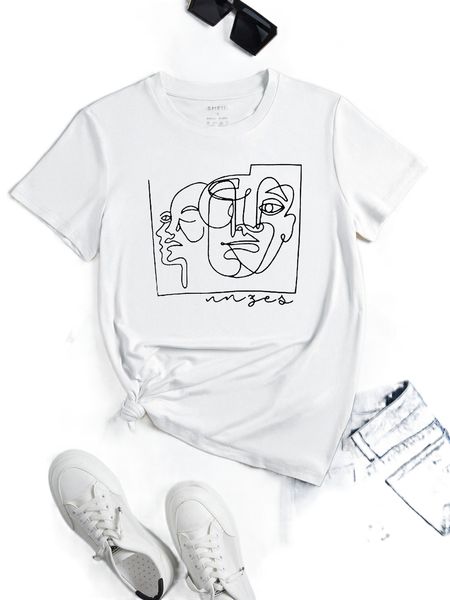 letter & figure graphic tee n1ja#, White