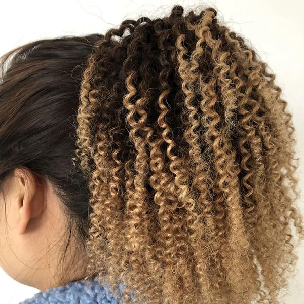 ombre blonde kinky curly drawstring ponytail brazilian human hair pony tail hair piece with clip in extensions hairpiece for women p4/27, Black
ombre blonde kinky curly drawstring ponytail brazilian human hair pony tail hair piece with clip in extensions hairpiece for women p4/27, Black