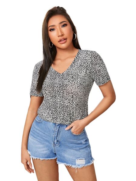 leopard print v neck tee y9gm#, White
leopard print v neck tee y9gm#, White