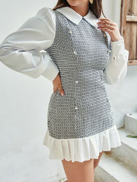 simplee plus peter pan collar plaid print puff sleeve pleated hem dress f46d#, Black
simplee plus peter pan collar plaid print puff sleeve pleated hem dress f46d#, Black