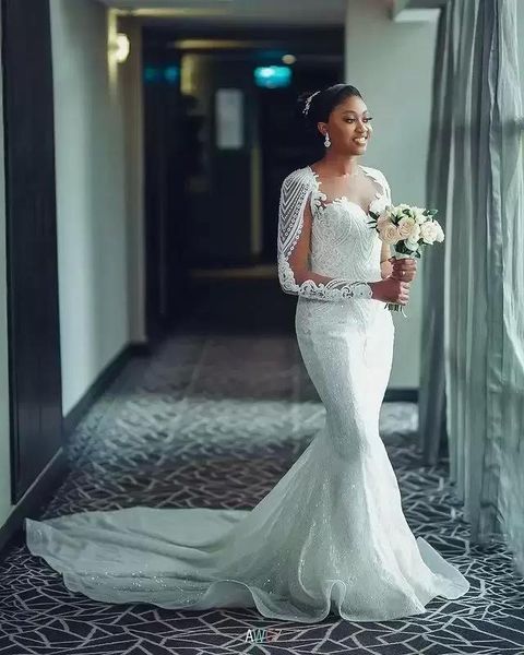gorgeous long sleeves mermaid wedding dresses bridal gown 2022 lace applique sparkly sweep train custom made african plus size vestido de no, White
gorgeous long sleeves mermaid wedding dresses bridal gown 2022 lace applique sparkly sweep train custom made african plus size vestido de no, White