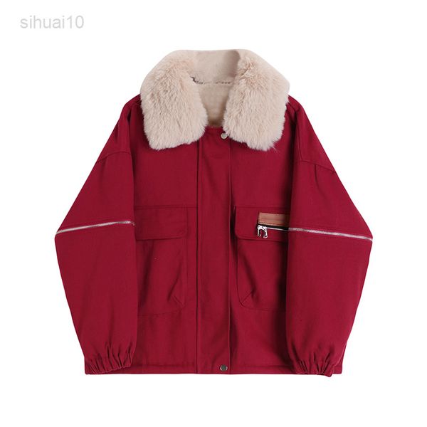 autumn winter solid color parker women fur collar plus velvet red jacket black pink cotton padded jacket long sleeve female l220725
autumn winter solid color parker women fur collar plus velvet red jacket black pink cotton padded jacket long sleeve female l220725