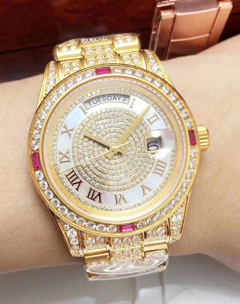 yellow gold luxury iced out diamond watch men 40mm daydate automatic mechanical 3a sweeping popular brand 16233 sapphire glass, Slivery;brown
yellow gold luxury iced out diamond watch men 40mm daydate automatic mechanical 3a sweeping popular brand 16233 sapphire glass, Slivery;brown