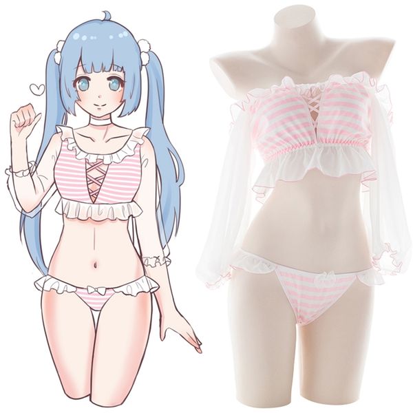 women 2pcs cute & chiffon striped puff sleeve lingerie set camisole & pants set women pajamas pink & blue y200708, Black;red
women 2pcs cute & chiffon striped puff sleeve lingerie set camisole & pants set women pajamas pink & blue y200708, Black;red