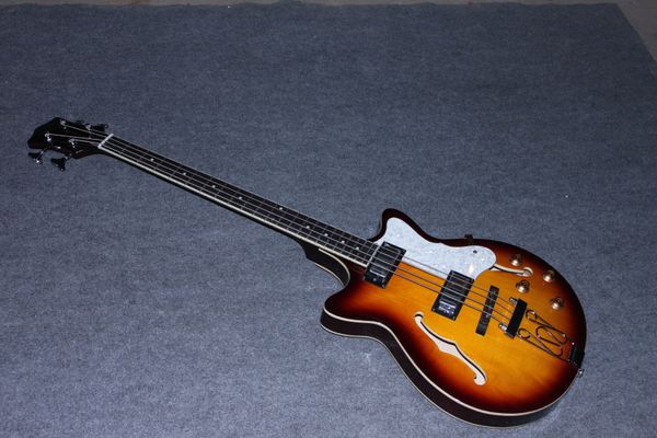 sunburst semi-hollow 4 strings jazz bass electric guitar with white pearl pick gurad f hole
sunburst semi-hollow 4 strings jazz bass electric guitar with white pearl pick gurad f hole
