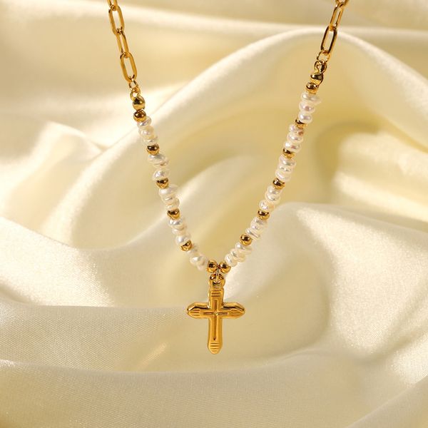 18k plated gold cross pendant necklace natural freshwater pearl stainless steel necklace jewelry for women jdn20921, Silver
18k plated gold cross pendant necklace natural freshwater pearl stainless steel necklace jewelry for women jdn20921, Silver