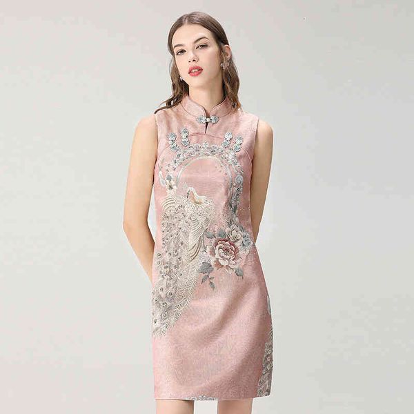 casual dresses improved cheongsam style fashion peacock flower jacquard heavy industry nail bead dress summer women's wear, Black;gray
casual dresses improved cheongsam style fashion peacock flower jacquard heavy industry nail bead dress summer women's wear, Black;gray