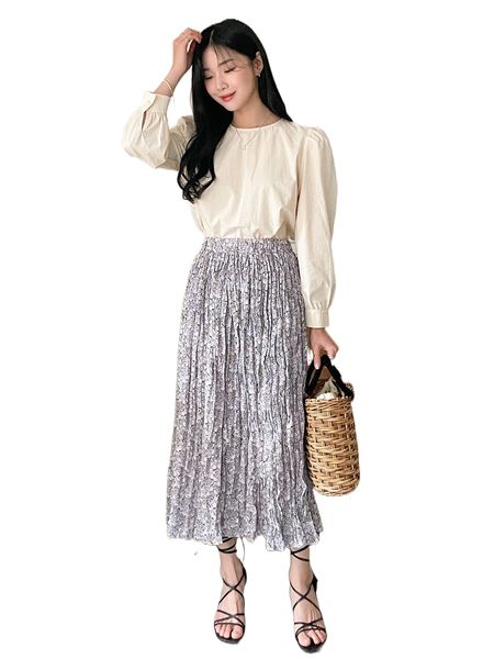 dazy ditsy floral pleated skirt b8n5#, Black
