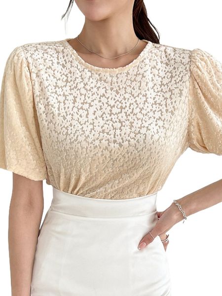 dazy keyhole back puff sleeve jacquard tee c12r#, White
dazy keyhole back puff sleeve jacquard tee c12r#, White