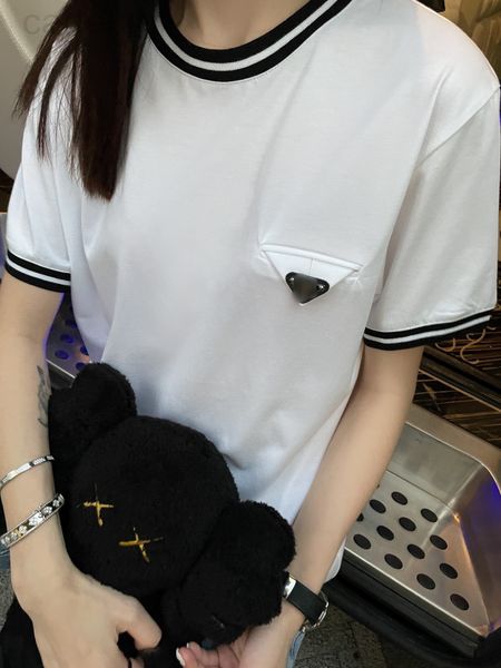 women's t-shirt designer p family pocket inverted triangle alphabet 2021 spring and summer new neckline stripe color matching slim shor, White
women's t-shirt designer p family pocket inverted triangle alphabet 2021 spring and summer new neckline stripe color matching slim shor, White