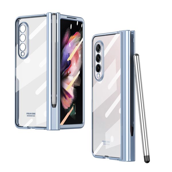 Image of Plating Cases For Samsung Galaxy Z Fold 2 Fold 3 5G Case Tempered Glass Pen Slot Transparent Hinge Clear Protection Cover screen protector