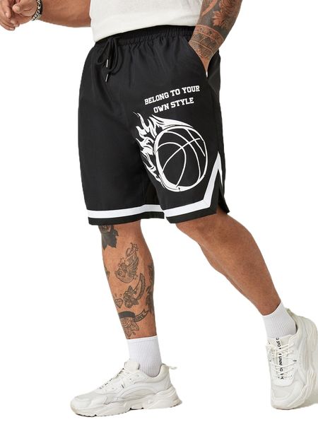 extended sizes men slogan & basketball print drawstring waist shorts a6ti#, White;black
extended sizes men slogan & basketball print drawstring waist shorts a6ti#, White;black