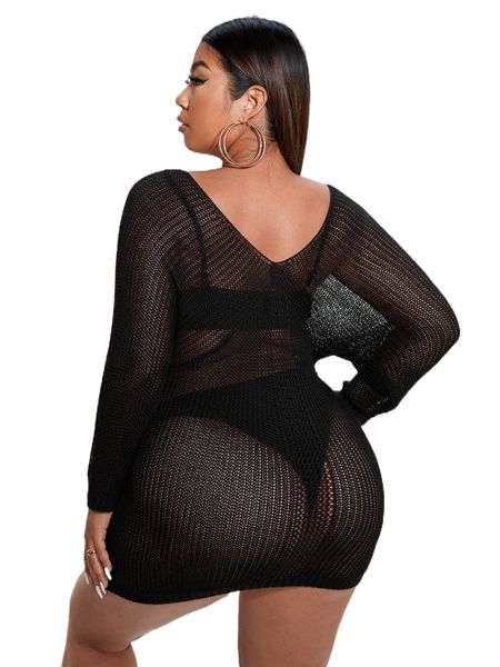 plus plain long sleeve cover up 573f#, Black
plus plain long sleeve cover up 573f#, Black